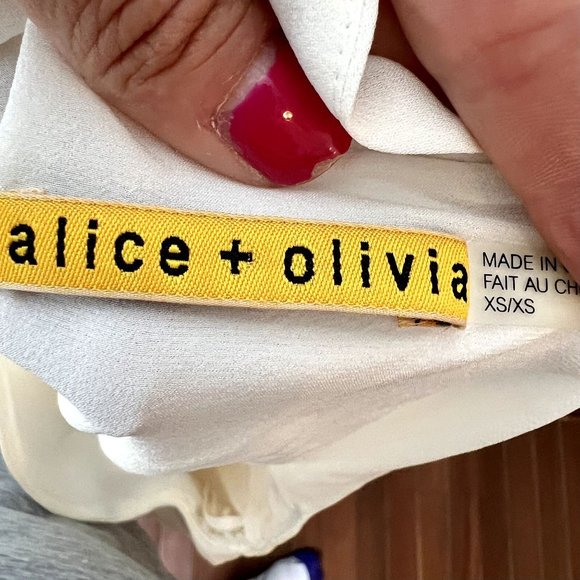 Alice + Olivia White One Shoulder 100% Silk Fitted Waist Mini Linds Dress Sz XS - Picture 7 of 9